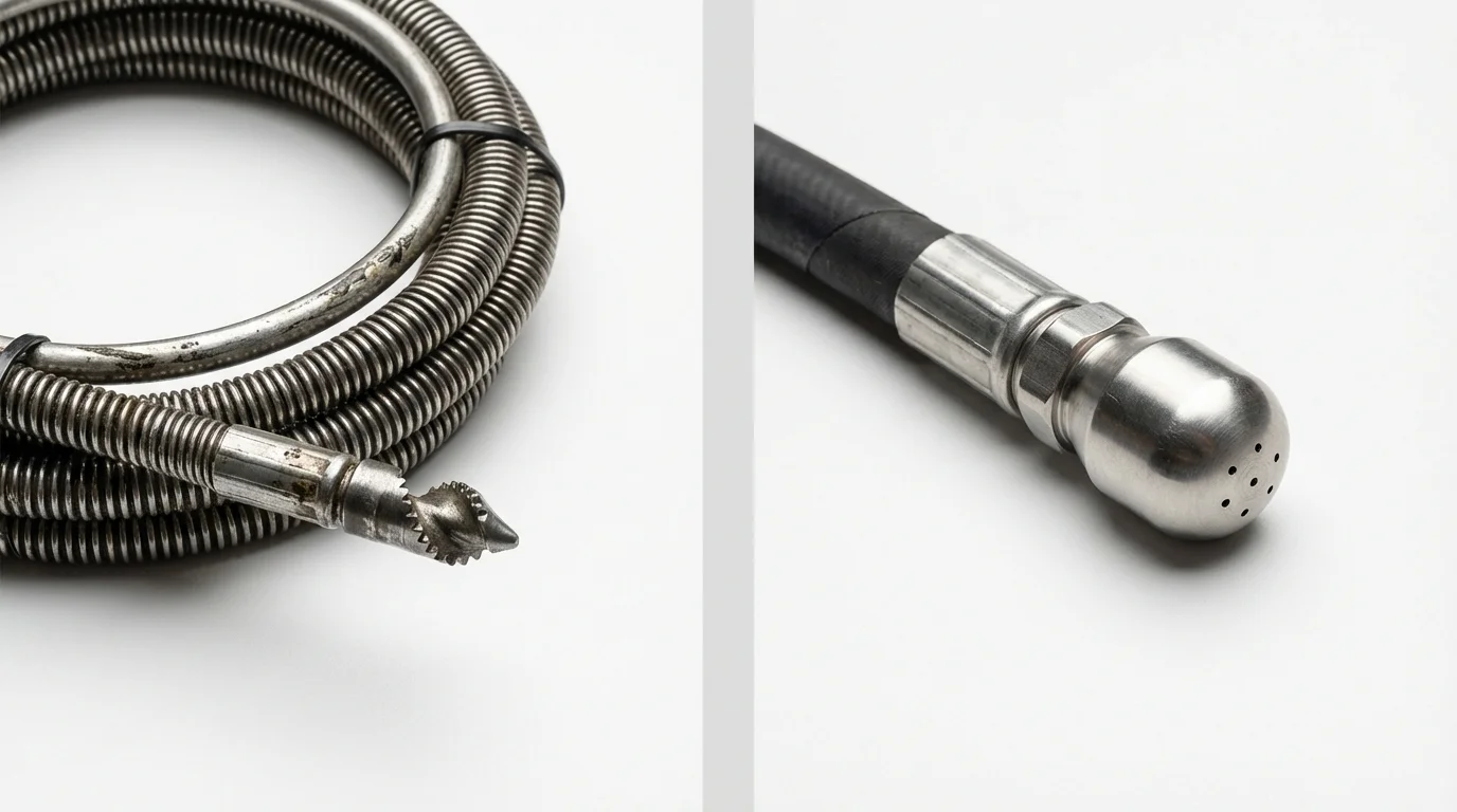 Drain snake cable and hydro jetting nozzle used for drain cleaning in Saint Joseph, MN